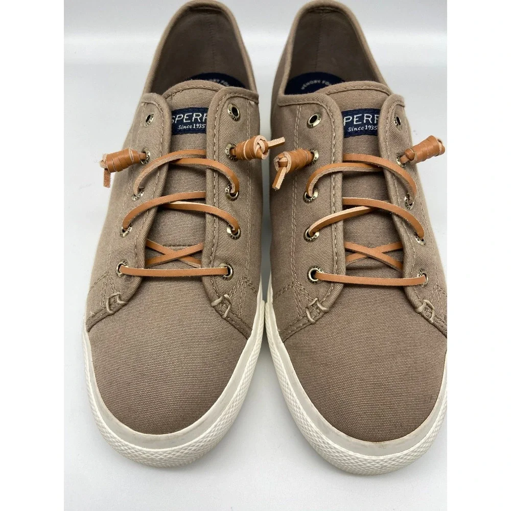 Sperry Shoes Womens Sz 11 Canvas‎ Sneakers Taupe Lace Up Comfort STS81827